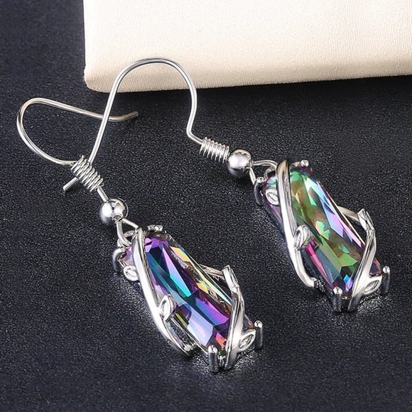 "Colorful Crystal Clear Delicate Silver Plated Colorful Dangle Earrings, VP1008 - Picture 1 of 4